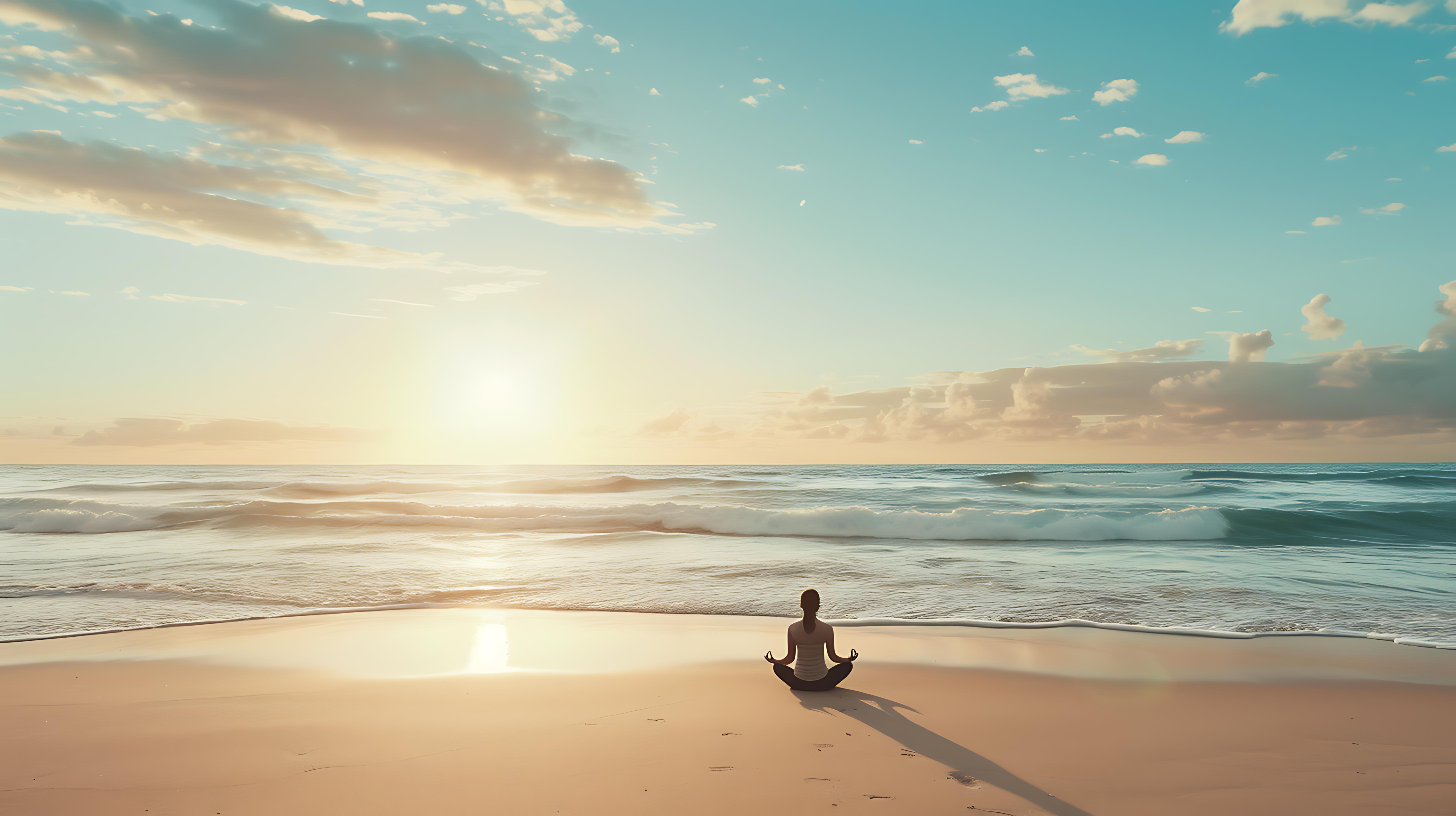 A practitioner meditating quietly on the shoreline